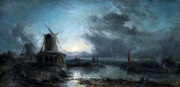 Attributed to JAMES WEBB (1825-1895) British Salt Mills, Nr. Droitwich: Moonlight Oil on canvas