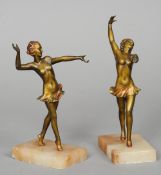 A pair of early 20th century Art Deco painted and bronzed figurines
Each modelled as a dancing