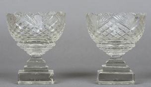 Two 19th century cut glass pedestal bowls
Each with hobnail cut decoration, standing on a stepped