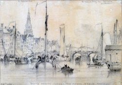 EDWARD WILLIAM COOKE (1811-1880) British
Boats Passing Through the Amstel-Brugge, Amsterdam
Pencil