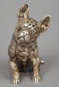 A 925 Sterling silver pepperette, maker's mark of TC & SM Limited
Formed as a French bulldog,