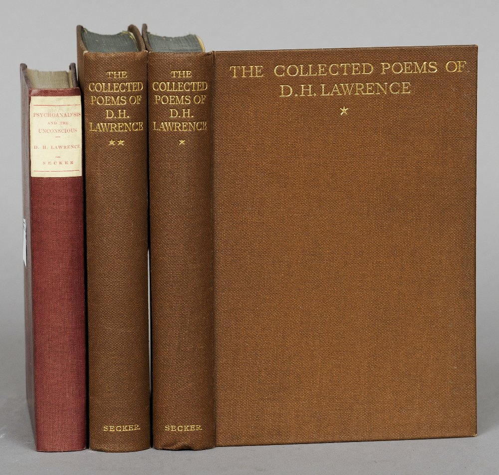 LAWRENCE, D.H.  The Collected Poems of D.H. Lawrence
In original cloth covers, 2 vols, 1928;