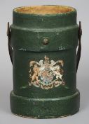 A 19th century Cordite carrier
Of typical form, painted green with Royal crest transfer.  32.5 cm