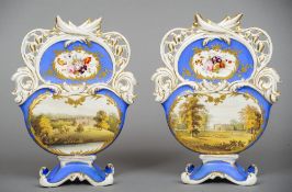 A pair of Colebrookdale porcelain mantle pockets
Decorated with views of Hardwicke, Salop and
