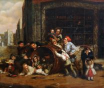 ENGLISH SCHOOL (19th century)
Rolling the Barrel 
Oil on canvas
Signed
68 x 58 cm, framed