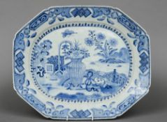 An 18th century Chinese Export blue and white platter 
Decorated with precious objects in a