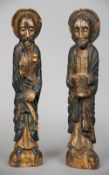 A pair of carved wood saints
Polychrome decorated.  46.5 cm high.  (2) CONDITION REPORTS: