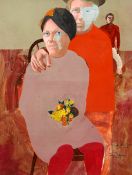 LUCAS JOHNSON (1940-2002) American
Lady Alice Kyteler Y Su Novio
Mixed media
55.5 x 74.5 cm,