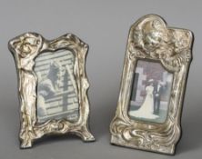 Two Art Nouveau style silver photograph frames, one hallmarked London 1987, maker's mark of RBB, the