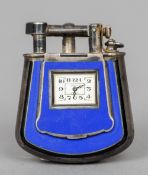 A Dunhill silver and blue enamel combination lighter timepiece, hallmarked 925 and with London