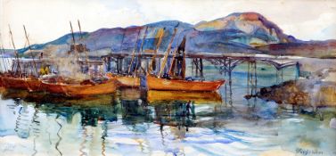 *AR DAVID FORRESTER WILSON (1873-1950) Scottish
Moored Fishing Boats
Watercolour
Signed
56 x 27