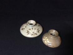 Two Korean pottery inkwells
Both typically decorated.  The larger 10.5 cm diameter.  (2) CONDITION