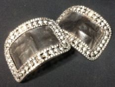 A pair of large white metal shoe buckles, probably Continental
Both stamped.  9.5 cm wide.  (2)