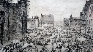 *AR JULES DE BRUYCKER (1870-1945) Belgian
Place Pharailde Gand
Limited edition etching
Signed and