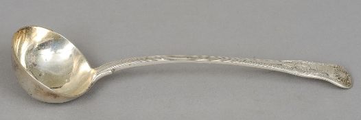 A 19th century silver ladle, assay and date marks indistinct, maker's mark of John & Henry & Charles