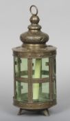 A brass hanging lantern
Of circular section.  42 cm high. CONDITION REPORTS: Generally in good