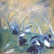 *AR Attributed to CAREL WEIGHT (1907-1997) British
Nuns Caught in a Gale 
Oil on board, 
Also