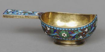 A Russian silver and champleve enamelled kovsh with 84 Zolotnik Kokoshnik mark with assayers