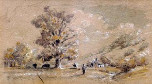 Manner of JOHN CONSTABLE (1776-1837) British
Figure in a Rural Landscape
Pencil heightened with