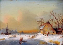 DUTCH SCHOOL (19th century)
Figures Skating in a Winter Landscape
Oil on board
10.5 x 8 cm, framed