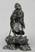 A large late 19th century Japanese patinated bronze figure
Modelled as a scholarly gentleman wearing