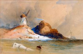 E. RICHARDSON (19th century) British
Coastal Scene With Windmill
Watercolour heightened with