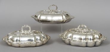 Three 19th century Old Sheffield plated entree dishes and covers, one marked for Henry Wilkinson &