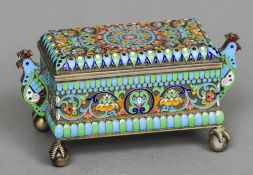A Russian silver and champleve enamel casket with 84 Zolotnik mark, 1892 assayers mark for