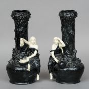 A pair of Bernard Bloch Art Nouveau figural pottery vases 
Each naturalistically modelled,