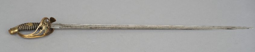 An Imperial Prussian officer's sword
With channelled steel blade, Phrygian helmet pattern pommel,