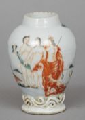A small 18th century Chinese porcelain ovoid vase
Decorated in the round with European figures in