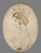 GEORGE CRUIKSHANK (1792-1878) British
Portrait of a Young Lady
Pen and ink
Signed
14 x 19 cm, framed