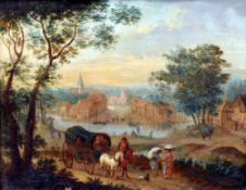 FLEMISH SCHOOL (17th/18th century)
Travellers on a Path With a Town Beyond
Oil on copper
25.5 x 20