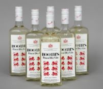 Booth's Finest Dry Gin, 26.6 fl ozs., 70% proof
Six bottles.  (6) CONDITION REPORTS: Generally good,