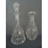 A GALWAY CRYSTAL SEMI-FLUTED BELL SHAPE DECANTER, 32cm with A GALWAY SHORT NECK MALLET SHAPE