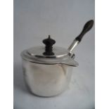 A GEORGE III SILVER BRANDY SAUCE PAN AND COVER, London 1795, Henry Greenway. Turned finial to the