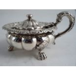 A GEORGE IV SILVER MUSTARD, London 1828 Eames and Barnard. Circular flared hinged cover with
