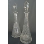 A PAIR OF GALWAY CRYSTAL YACHTMAN'S DECANTERS. 37cm