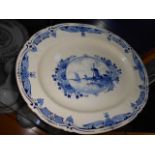 A large Delft blue and white meat plate