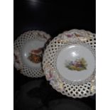 A pair of Meissen pierced cabinet plates