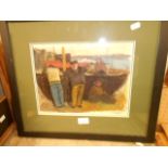 A 20thC gouache of fishermen, signed ind