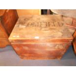 A ate 19th C pine chest the top inscribe