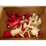 A 19th C ivory red and white chess set,