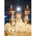 A vintage glass dressing table set compr