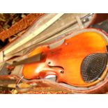 A 19th C violin with chin rest, no strin