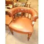 A Victorian oak framed library chair, th