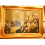 T CROSSLEY large 20th C oil of a lady violinist in recital to crowd,