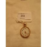 A ladies 18ct gold pocket watch having enamelled dial with Arabic numerals,