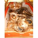 A selection of silver plated items to include tazza, tea pot, bowls,