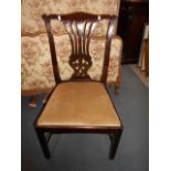 A Georgian Chippendale style dining chair with upholstered seat